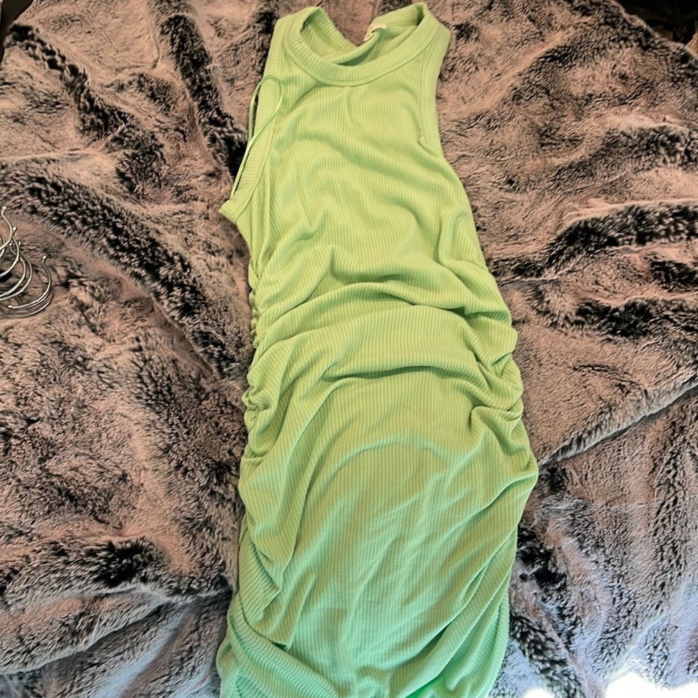 Green short dress rouched
